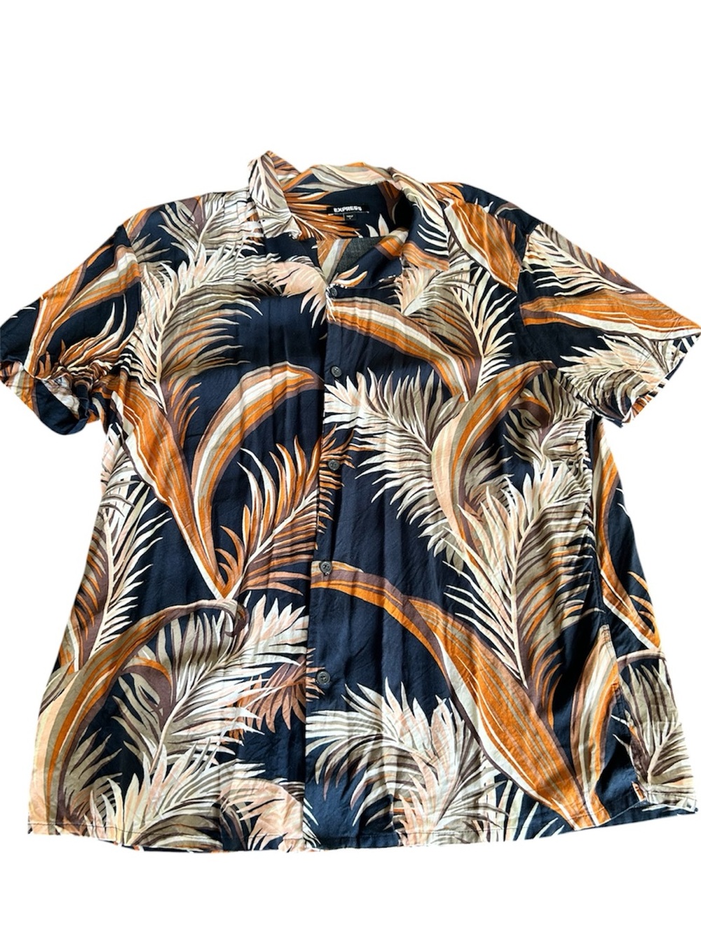 Express palm leaf print short sleeve button down shirt